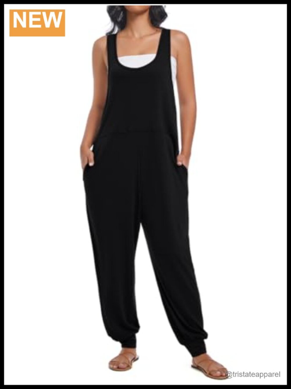Sleeveless Loose Jumpsuit Harem Pants Romper with Pockets Casual Summer